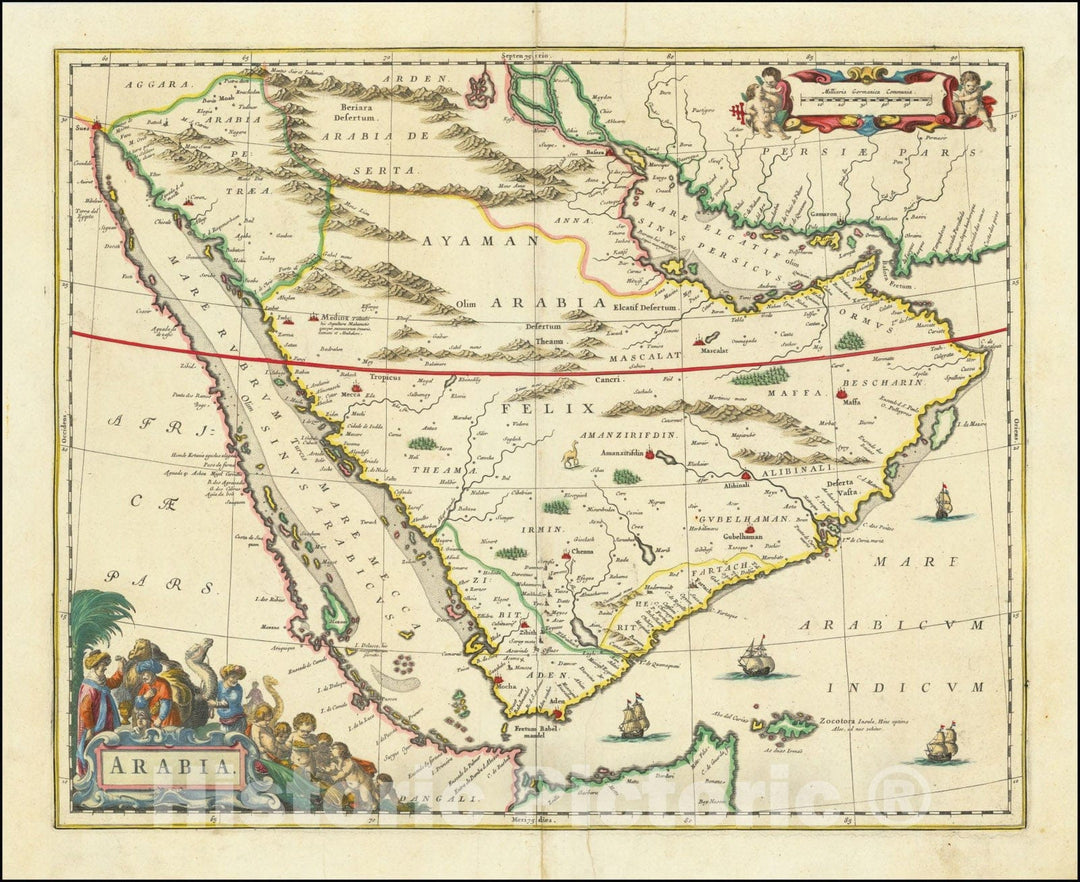 Historic Map : Arabia, 1661, Vintage Wall Art