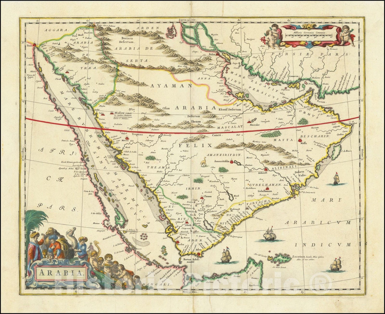 Historic Map : Arabia, 1661, Vintage Wall Art