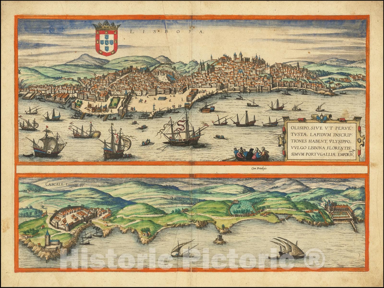 Historic Map : Lisbona. Olisipo, vulgo Lisbona Florentissimum Portugalliae Emporiu. , 1572, Vintage Wall Art
