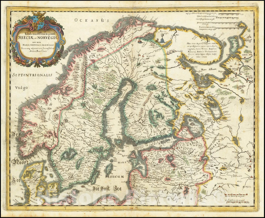 Historic Map : Tabula exactissima Regnoru Sueciae et Norvegiae nec non Maris Universi Orientalis Terracumq adiacentium, summo studio ad Andrea Bureo Sueco, 1640, Vintage Wall Art