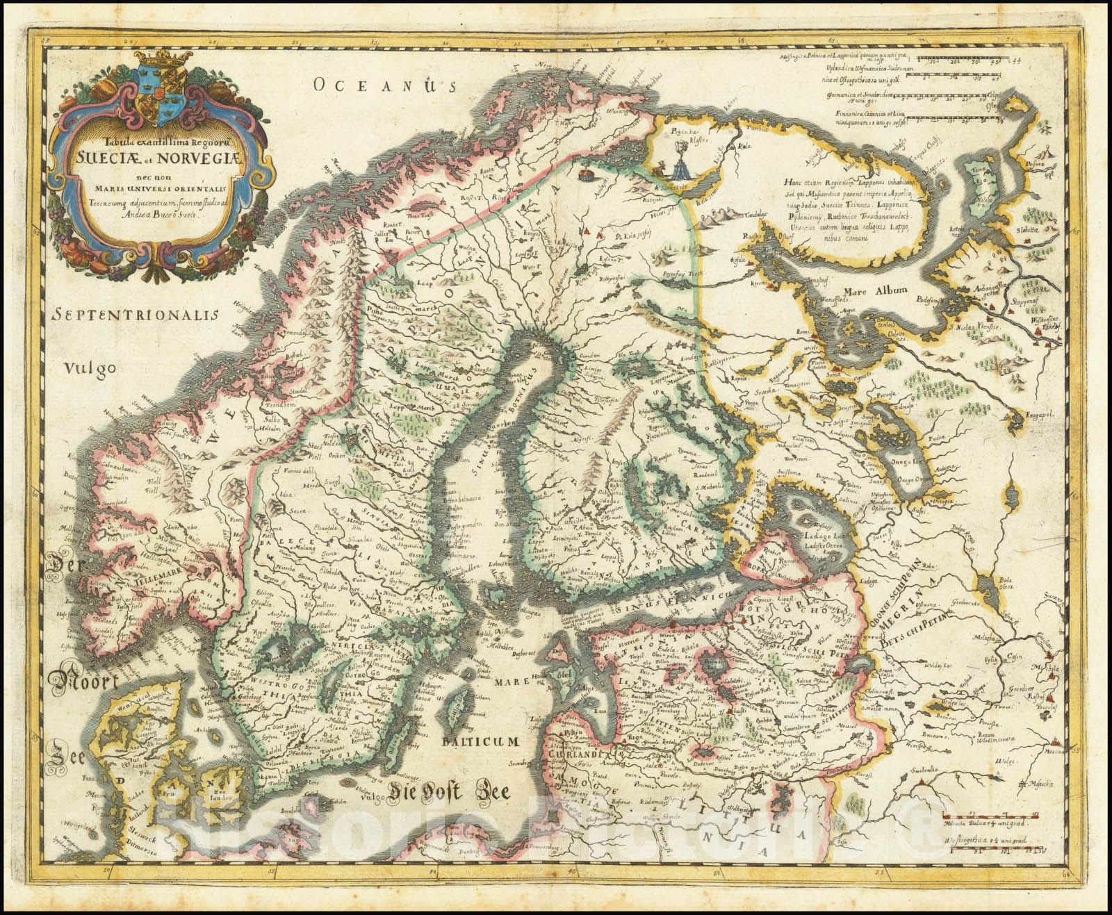 Historic Map : Tabula exactissima Regnoru Sueciae et Norvegiae nec non Maris Universi Orientalis Terracumq adiacentium, summo studio ad Andrea Bureo Sueco, 1640, Vintage Wall Art
