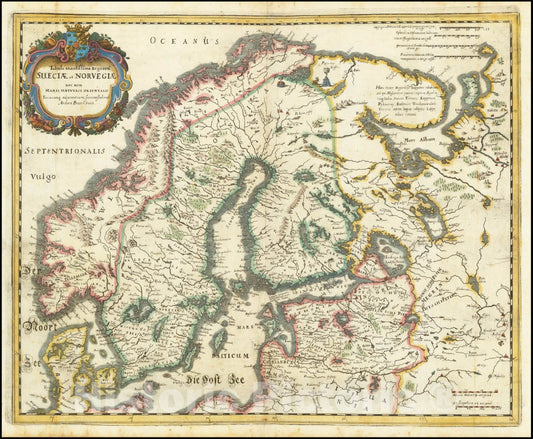 Historic Map : Tabula exactissima Regnoru Sueciae et Norvegiae nec non Maris Universi Orientalis Terracumq adiacentium, summo studio ad Andrea Bureo Sueco, 1640, Vintage Wall Art