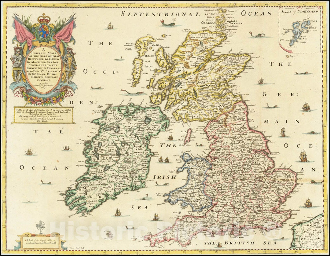 Historic Map : A Generall Mapp of the Isles of Great Brittaine, 1669, 1669, Vintage Wall Art
