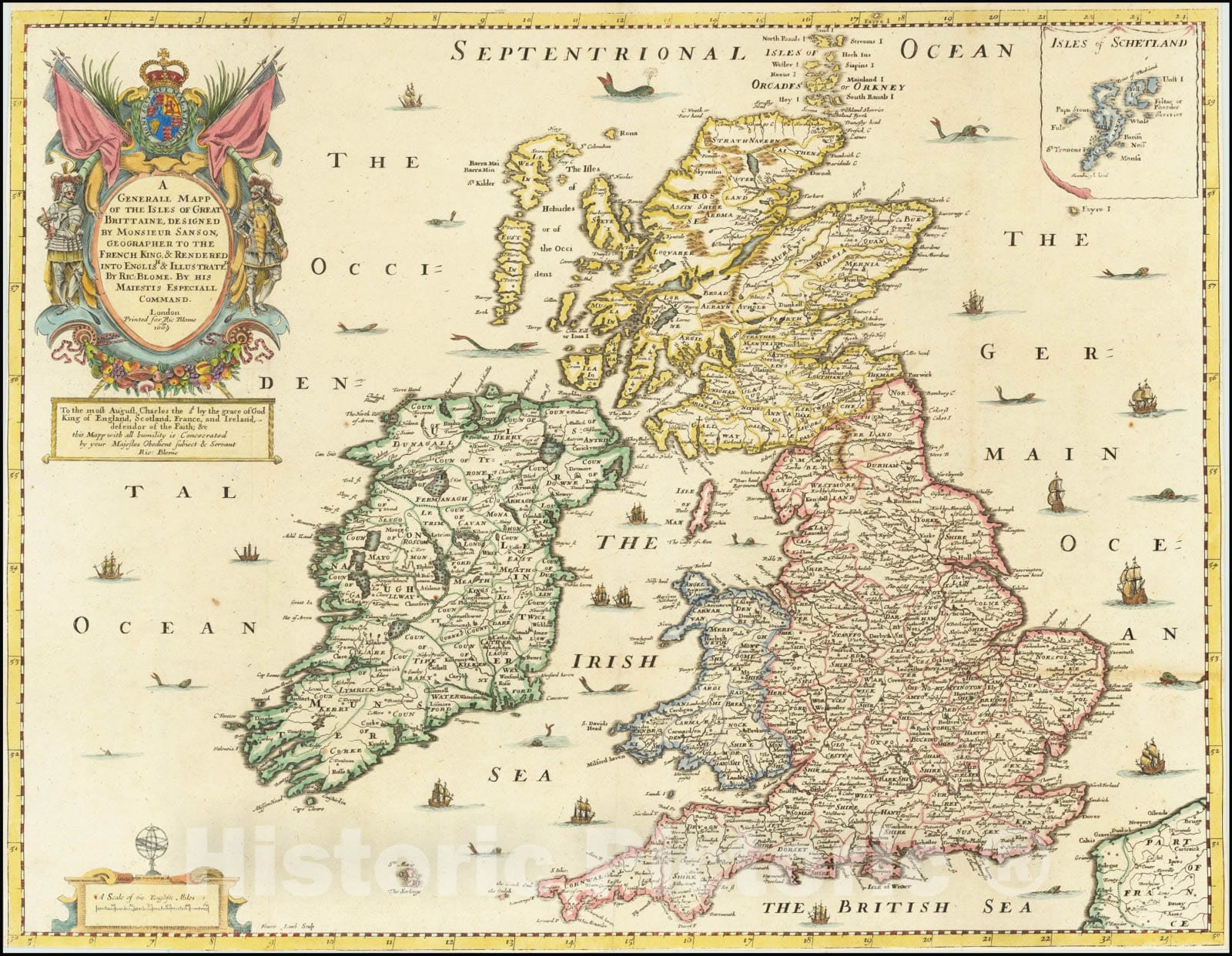 Historic Map : A Generall Mapp of the Isles of Great Brittaine, 1669, 1669, Vintage Wall Art