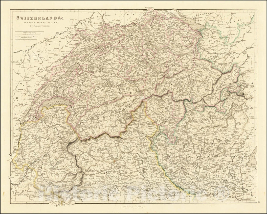 Historic Map : Switzerland &c. and the Passes of the Alps., 1842, Vintage Wall Art