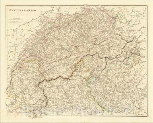 Historic Map : Switzerland &c. and the Passes of the Alps., 1842, Vintage Wall Art