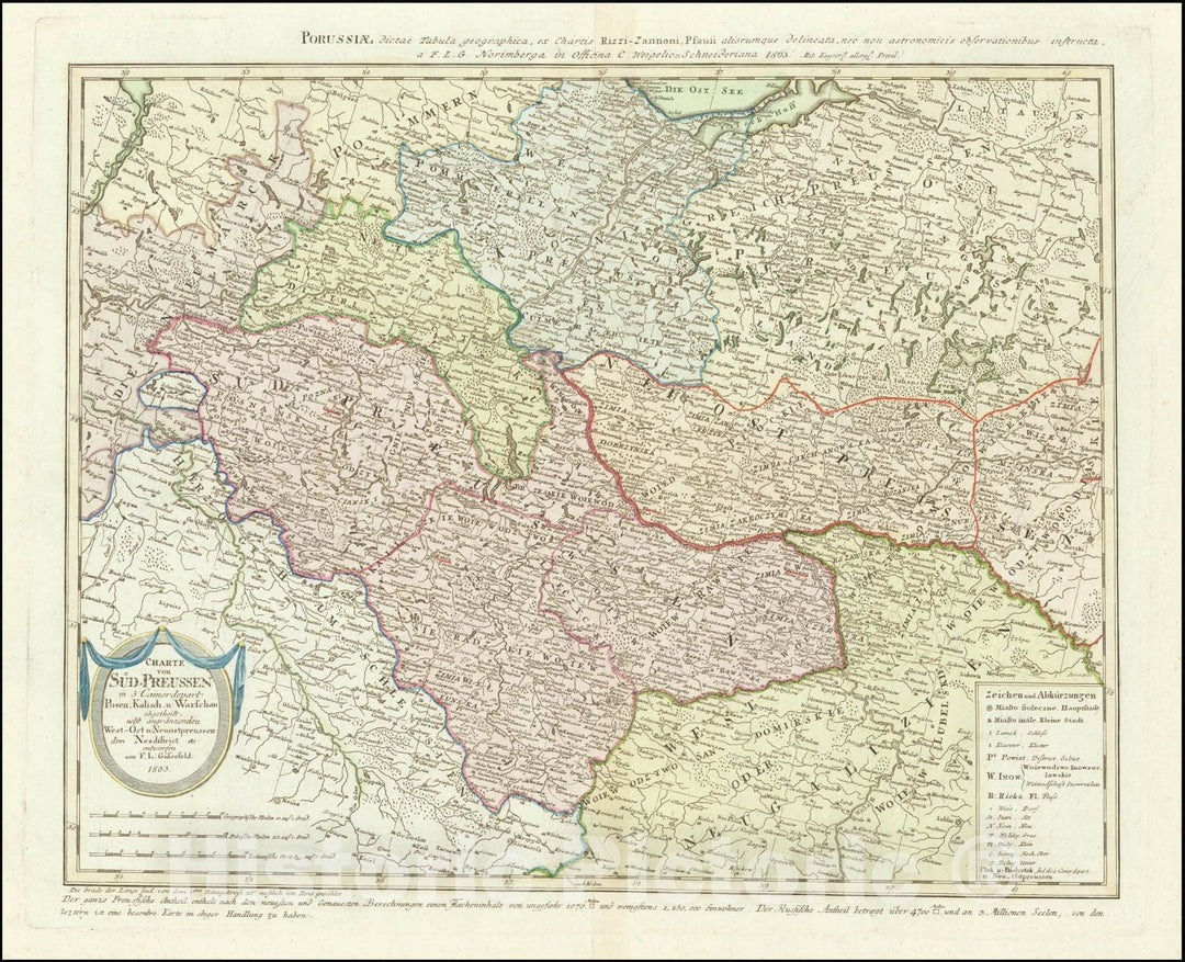 Historic Map : Charte von Sud-Preussen in 3 Camerdepart: Posen, Kalisch, u Warschau abgetheilt nebst angranzenden West-Ost U. Ueuostpreuessen dem Nezdistricgt etc., 1803, 1803, Vintage Wall Art