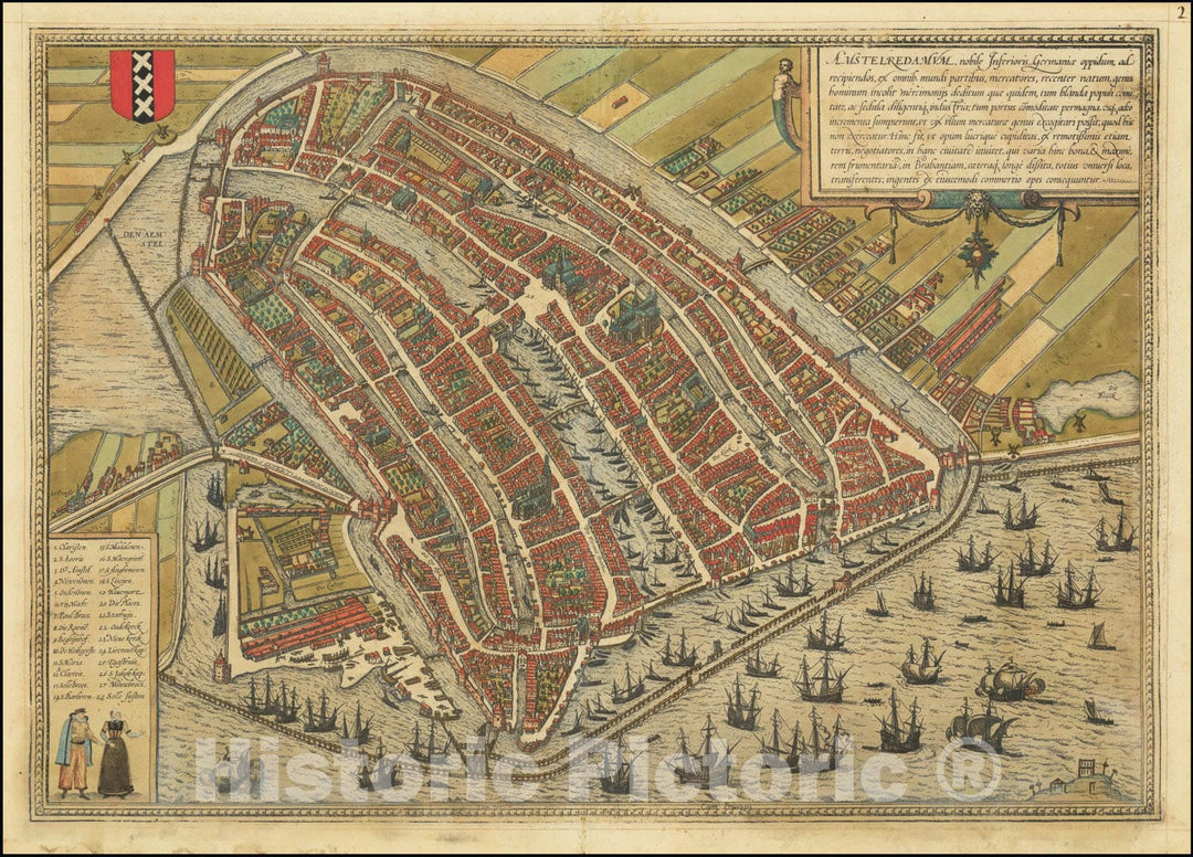 Historic Map : Amstelredamum, Nobile Inferioris Germaniae Oppidum, 1572 v1, Vintage Wall Art