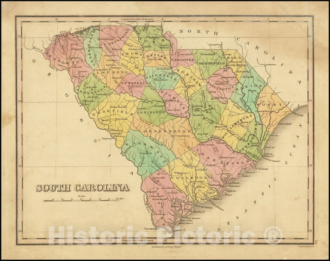 Historic Map : South Carolina, 1824, Vintage Wall Art