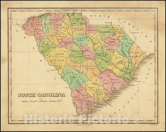 Historic Map : South Carolina, 1824, Vintage Wall Art