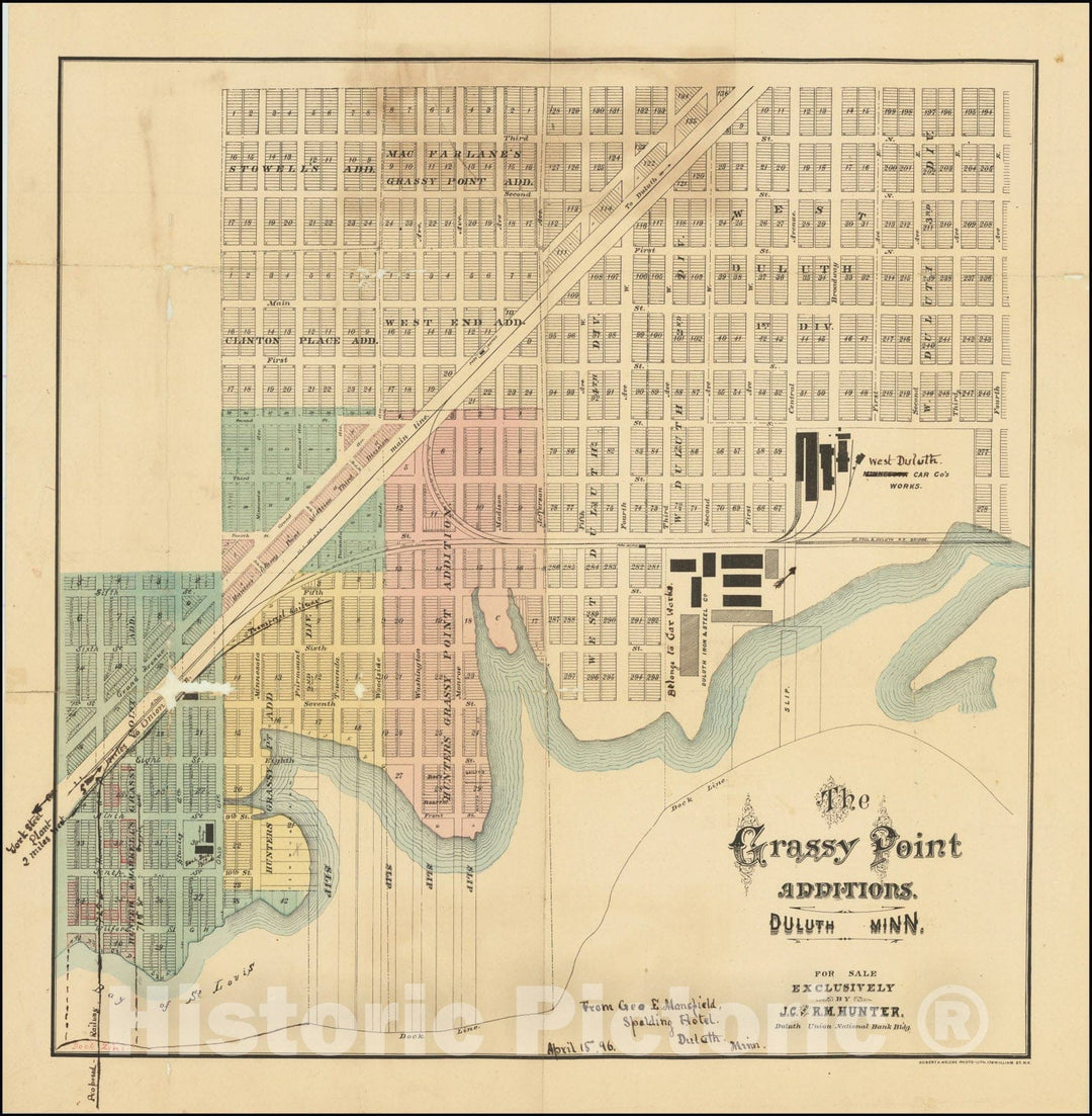 Historic Map : The Grassy Point Additions. Duluth Minn., 1896, Vintage Wall Art