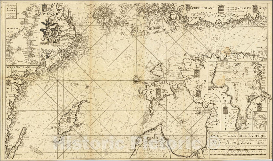 Historic Map : Nieuwe Paskaart voor een Gedeelte vande Oost-Zee - The New Sea Second of the East-Sea -Nouvelle Carte Hydrographique d'Une Partie de la Mer Baltique, 1700, Vintage Wall Art