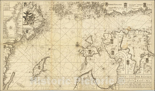 Historic Map : Nieuwe Paskaart voor een Gedeelte vande Oost-Zee - The New Sea Second of the East-Sea -Nouvelle Carte Hydrographique d'Une Partie de la Mer Baltique, 1700, Vintage Wall Art