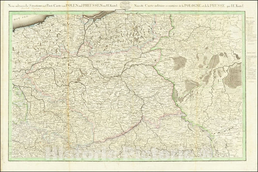 Historic Map : Neue militairische Situations und Post Carte von Polen und Preussen von I.E. Kinittel,Nouvelle Carte militaire et routiere de la Pologne et de la Prusse par I.E. Knittel, 1813, Vintage Wall Art