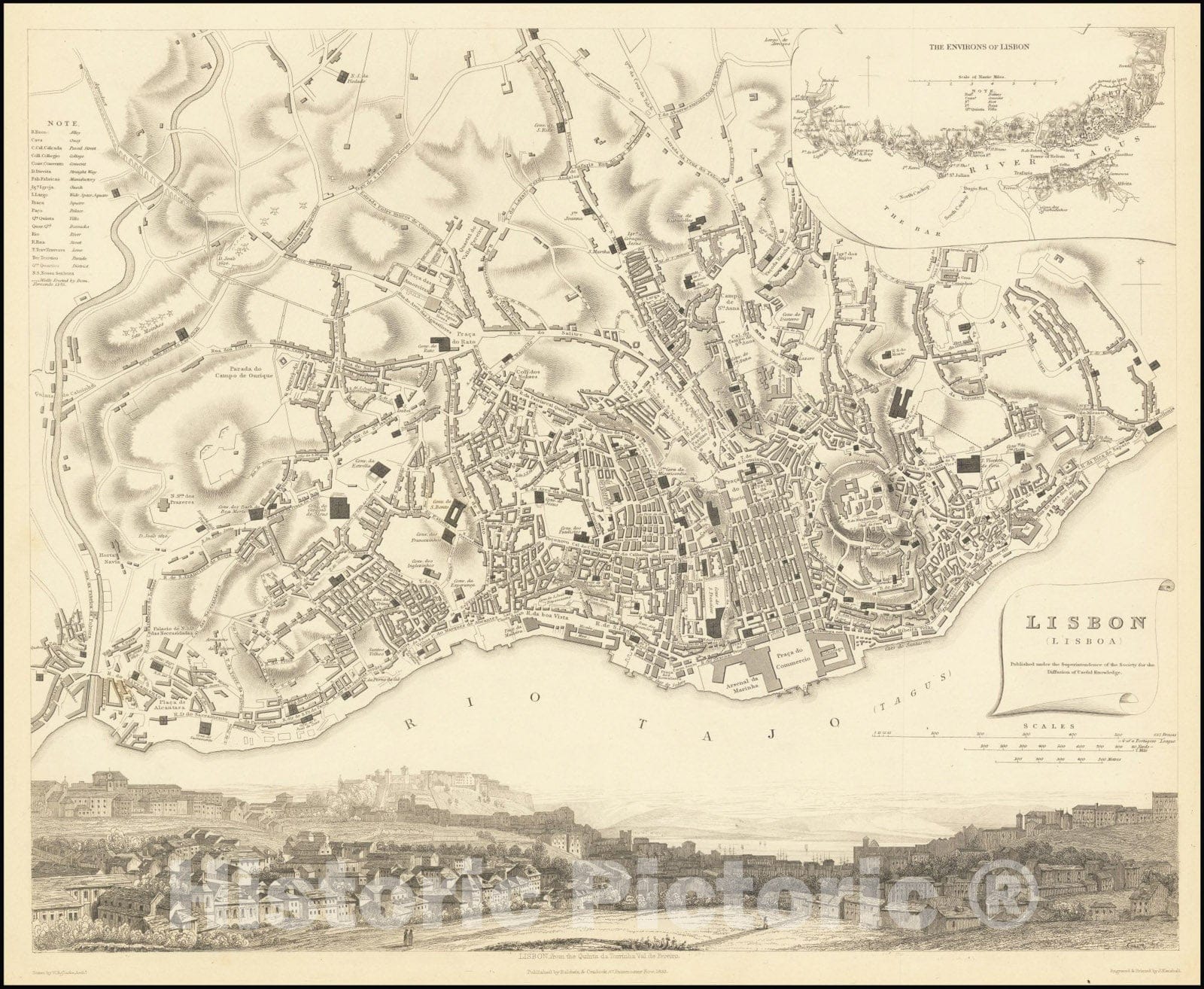Historic Map : Lisbon , 1833, Vintage Wall Art