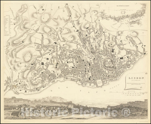 Historic Map : Lisbon , 1833, Vintage Wall Art