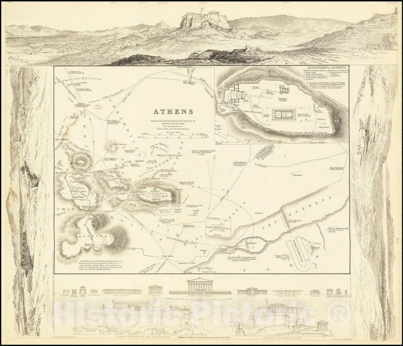 Historic Map : Athens, 1832, Vintage Wall Art