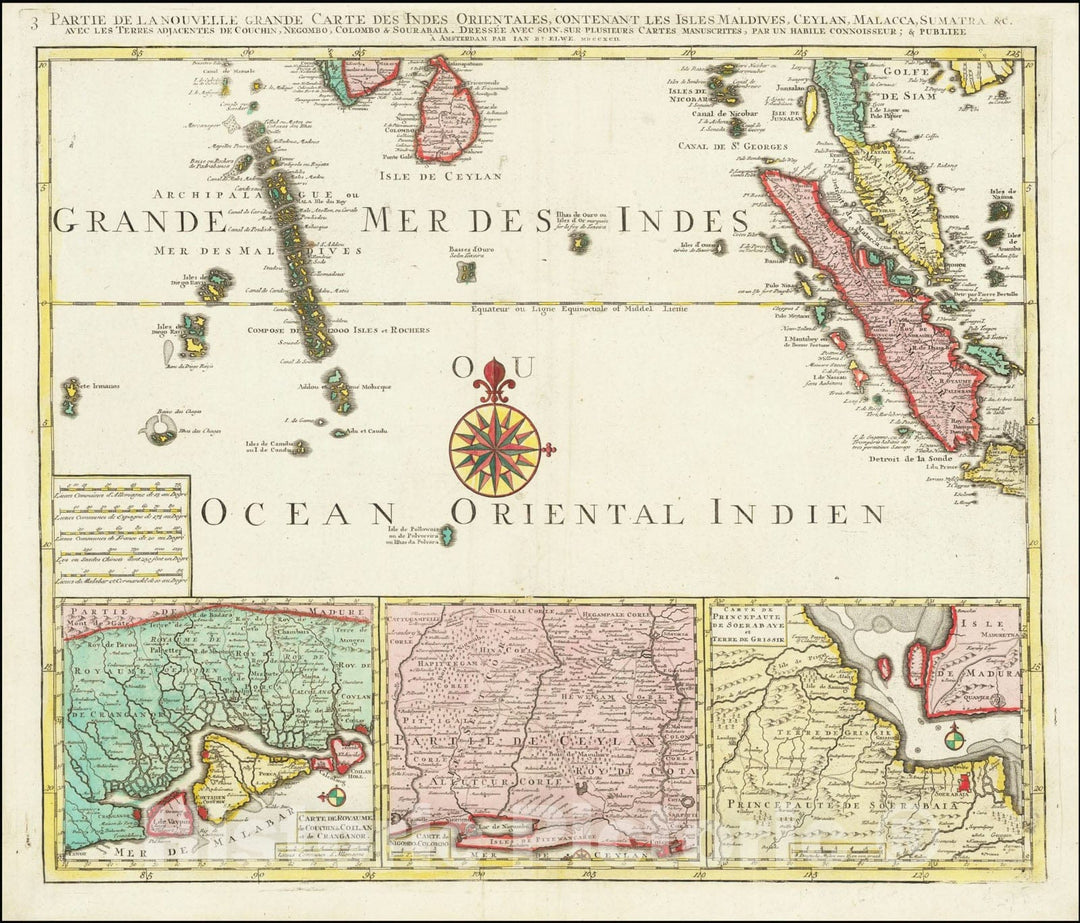 Historic Map : Partie De La Nouvelle Grande Carte Des Indes Orientales, Contenant Les Isles Maldives,,Par Ian B. Elwe, 1792, Vintage Wall Art