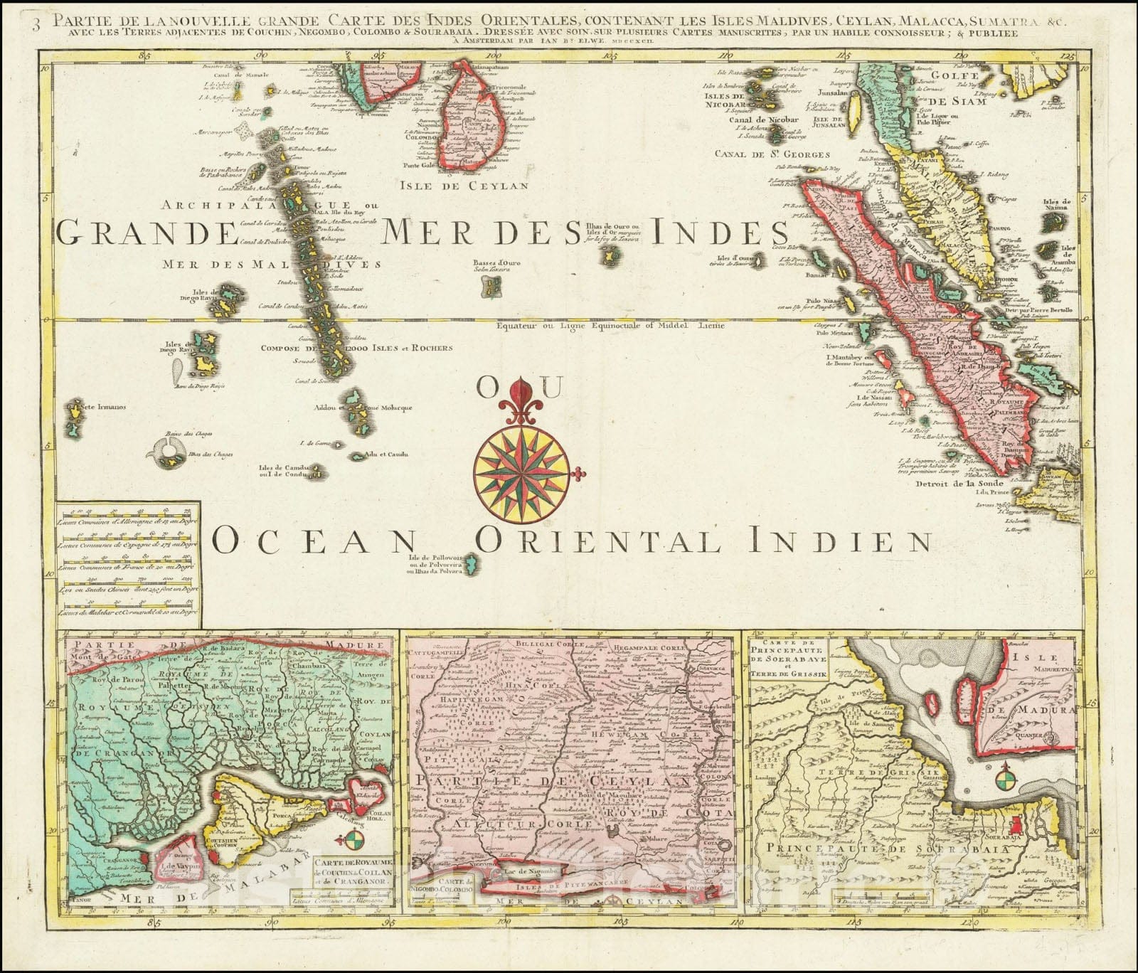 Historic Map : Partie De La Nouvelle Grande Carte Des Indes Orientales, Contenant Les Isles Maldives,,Par Ian B. Elwe, 1792, Vintage Wall Art