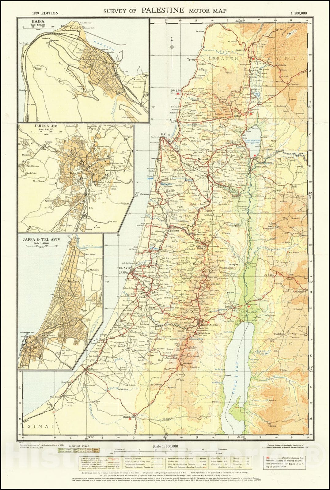 Historic Map : Survey of Palestine Motor Map, 1939, Vintage Wall Art