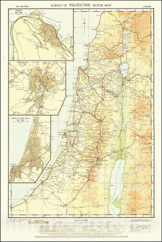 Historic Map : Survey of Palestine Motor Map, 1939, Vintage Wall Art