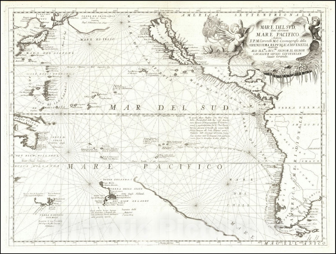 Historic Map : Mare Del Sud Detto Altrimente Mare Pacifico, 1691 v1, Vintage Wall Art