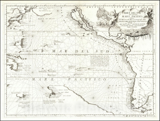 Historic Map : Mare Del Sud Detto Altrimente Mare Pacifico, 1691 v1, Vintage Wall Art