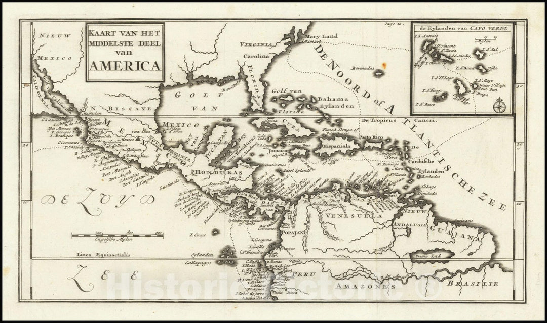 Historic Map : Kaart Van Het Mieddelste Deel van America, 1700, Vintage Wall Art