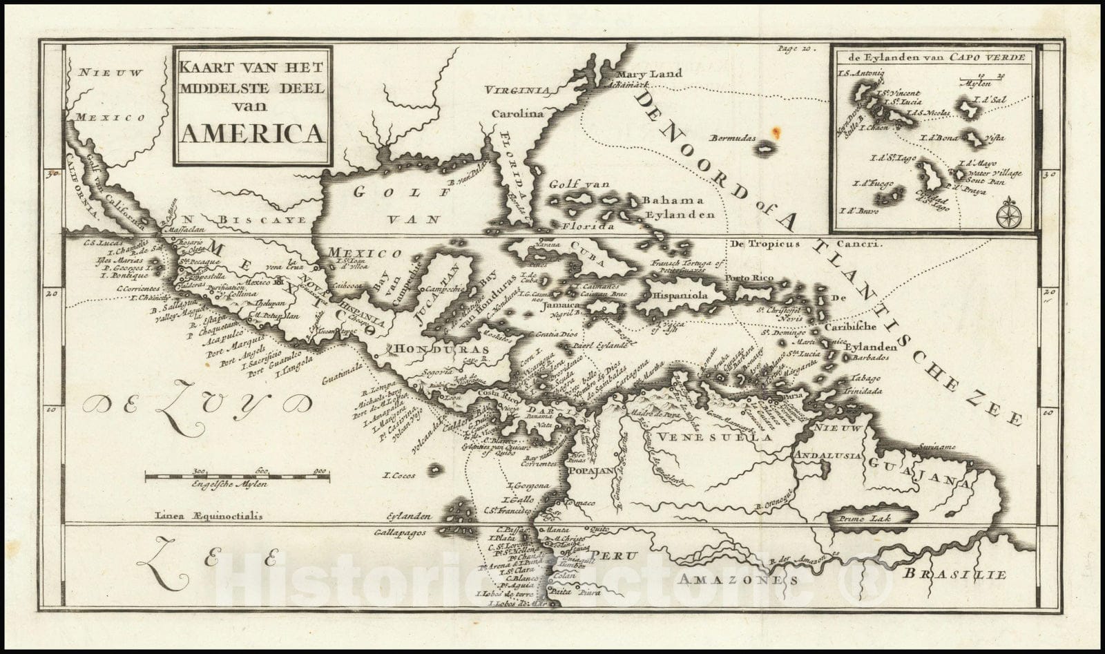 Historic Map : Kaart Van Het Mieddelste Deel van America, 1700, Vintage Wall Art
