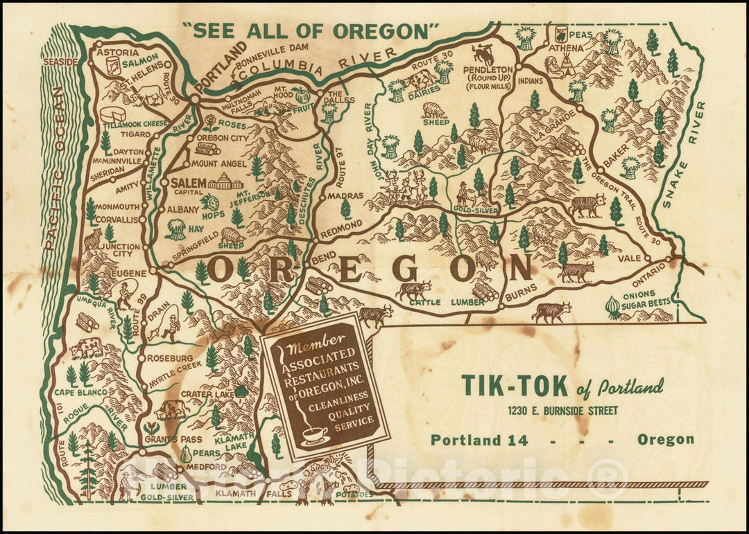 Historic Map : Oregon "See All of Oregon", 1940, Vintage Wall Art