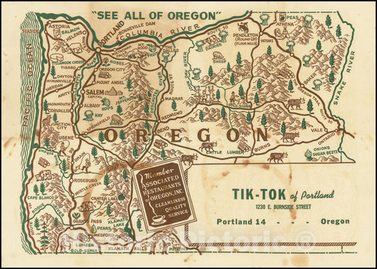 Historic Map : Oregon "See All of Oregon", 1940, Vintage Wall Art
