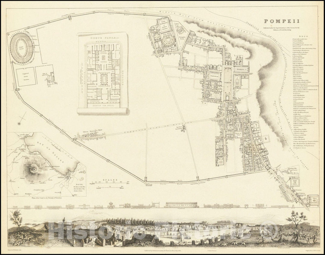 Historic Map : Pompeii, 1832, Vintage Wall Art