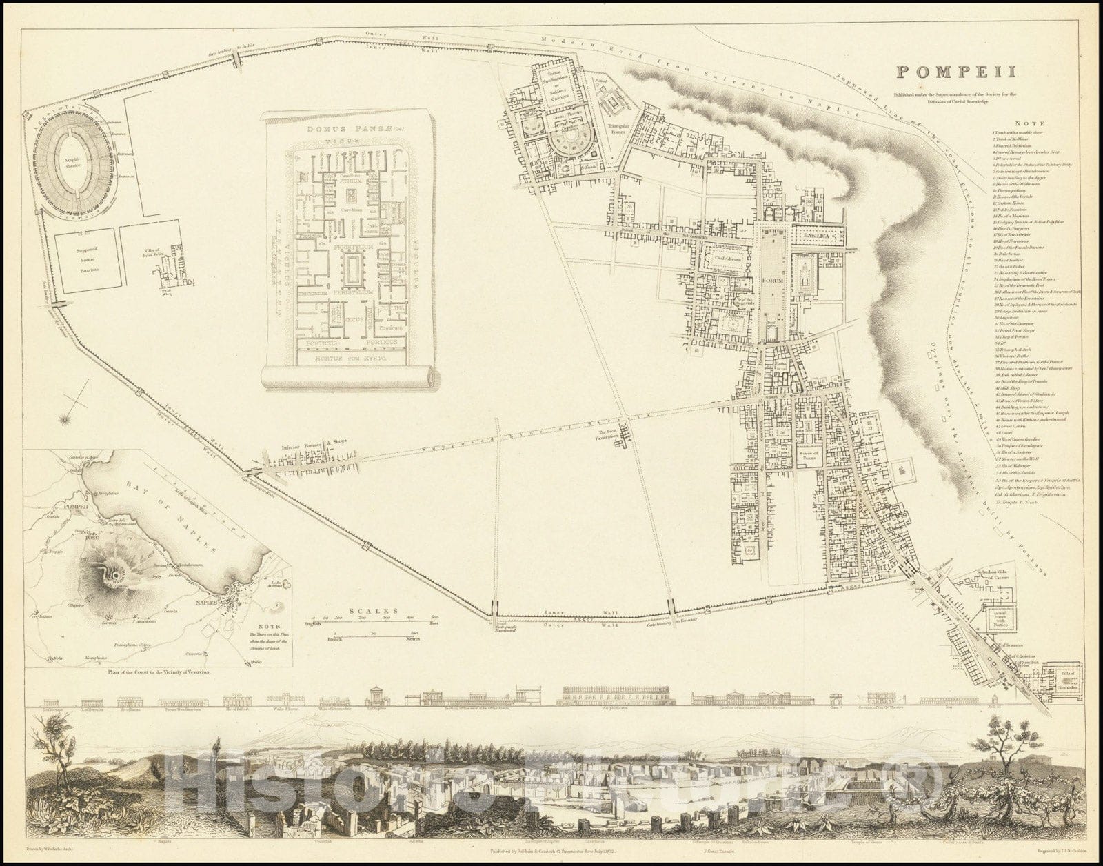 Historic Map : Pompeii, 1832, Vintage Wall Art