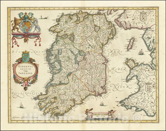 Historic Map : Hibernia Regnum Vulgo Ireland, 1640, Vintage Wall Art