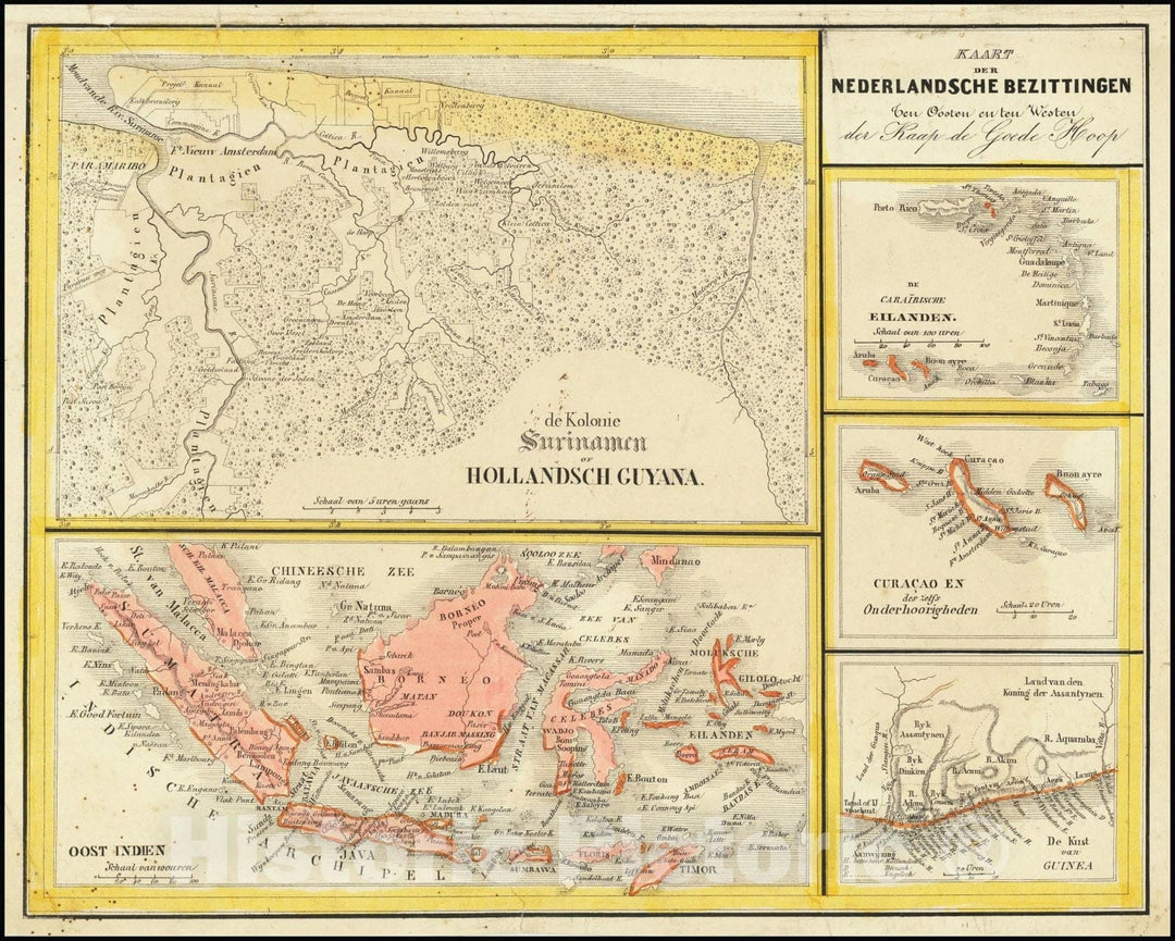 Historic Map : Kaart der Nederlansche Bezittingen ben Oosten en ten Westen der Kaap de Goede Hoop., 1845, Vintage Wall Art