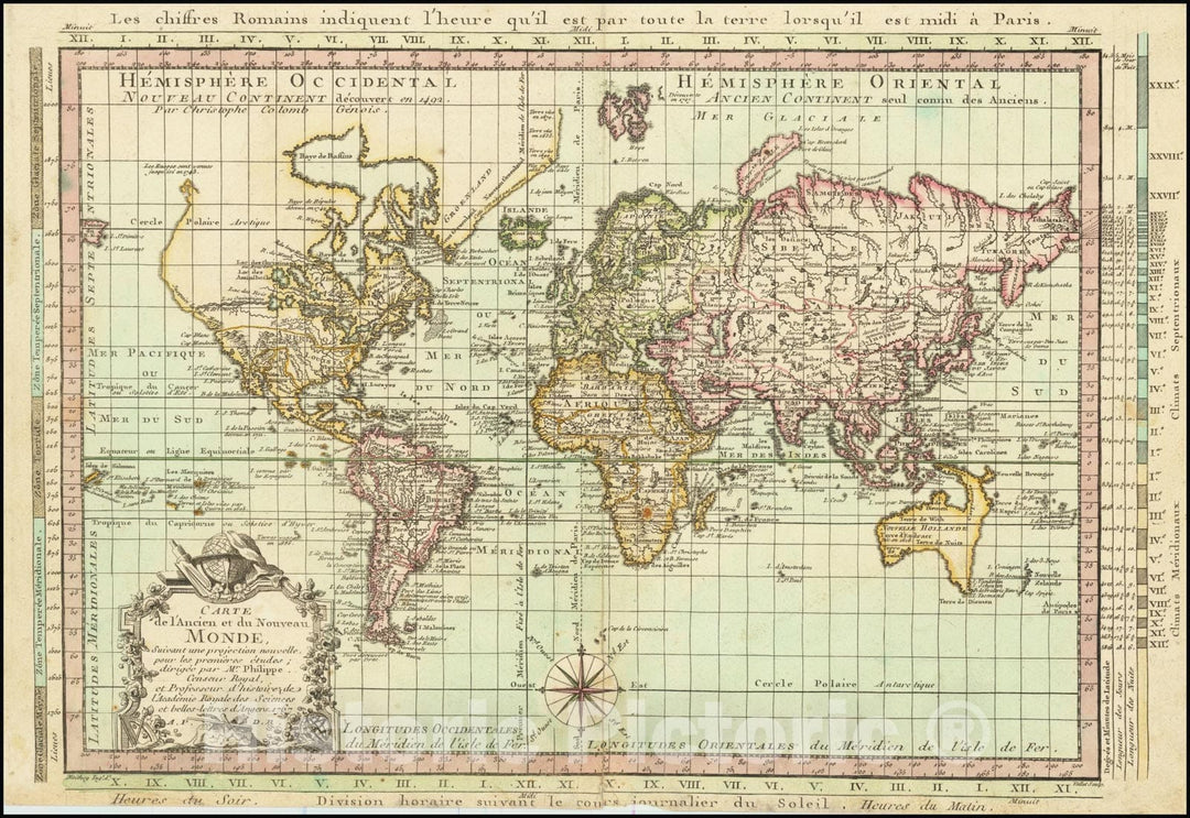 Historic Map : Carte de l'Ancien et du Nouveau Monde, Suivant une projection nouvelle, pour les premieres etdues; dirigee par Mr. Philippe, 1767, 1767, Vintage Wall Art