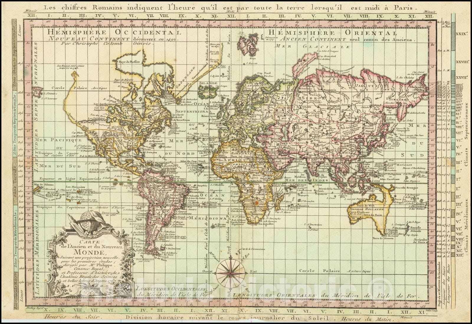 Historic Map : Carte de l'Ancien et du Nouveau Monde, Suivant une projection nouvelle, pour les premieres etdues; dirigee par Mr. Philippe, 1767, 1767, Vintage Wall Art