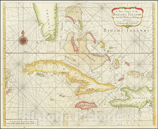 Historic Map : A New Chart of the Bahama Islands And the Windward Passage,  1737, Vintage Wall Art