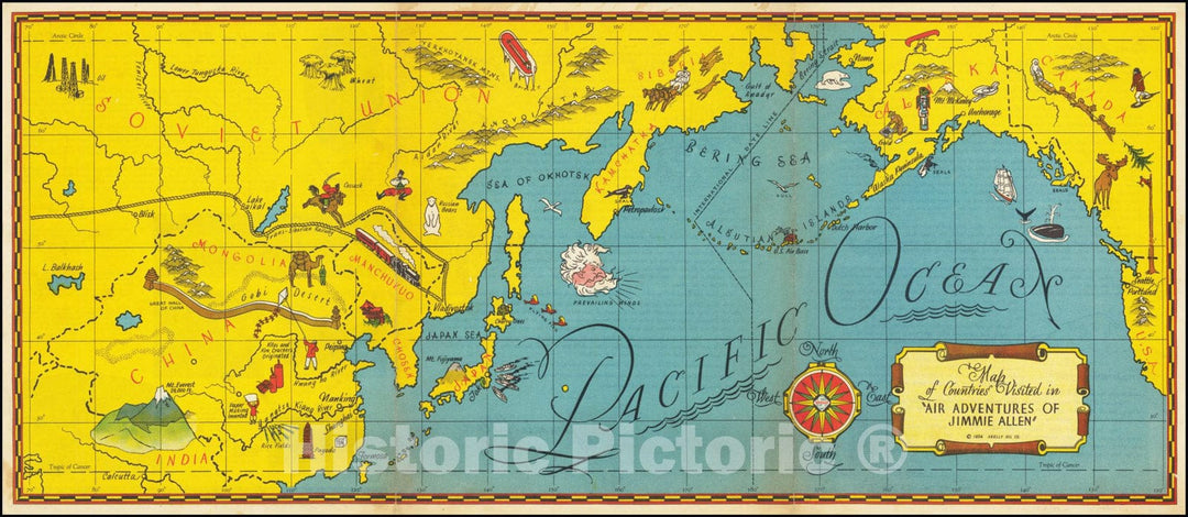 Historic Map : A Countries Visited in "Air Adventures of Jimmie Allen", 1934, Vintage Wall Art