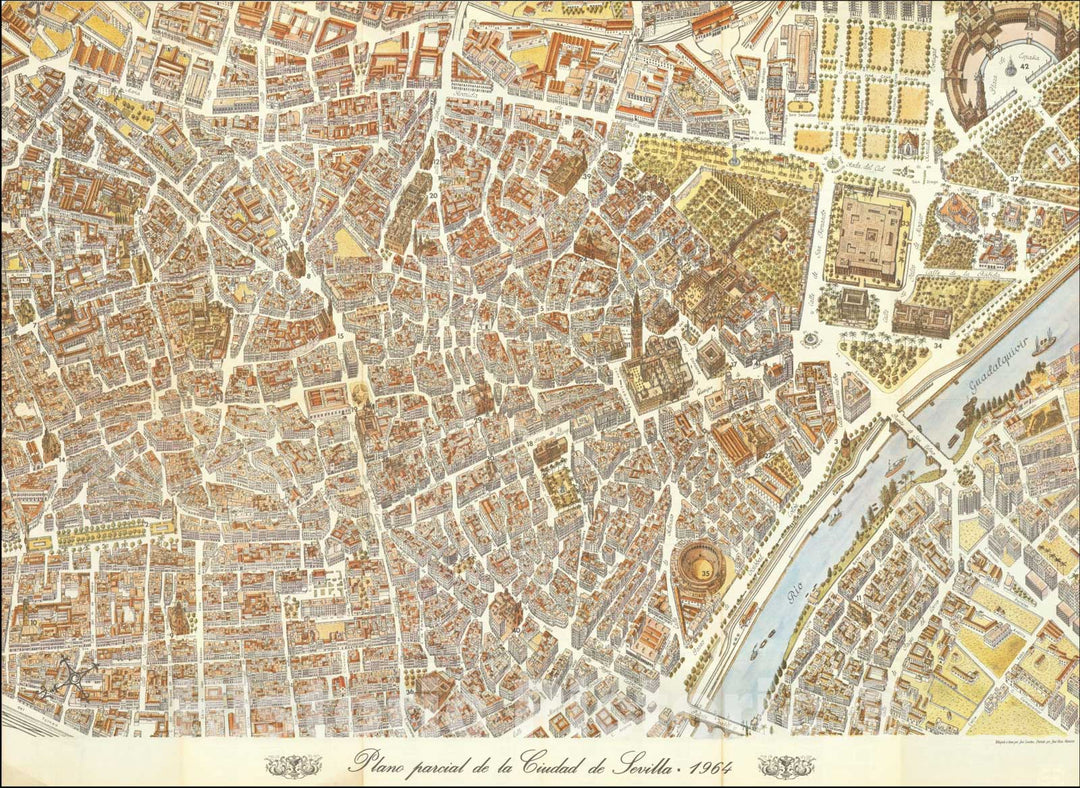 Historic Map : Sevilla / Seville,Plano Parcial de la Ciudad de Sevilla - 1964, 1964, Vintage Wall Art