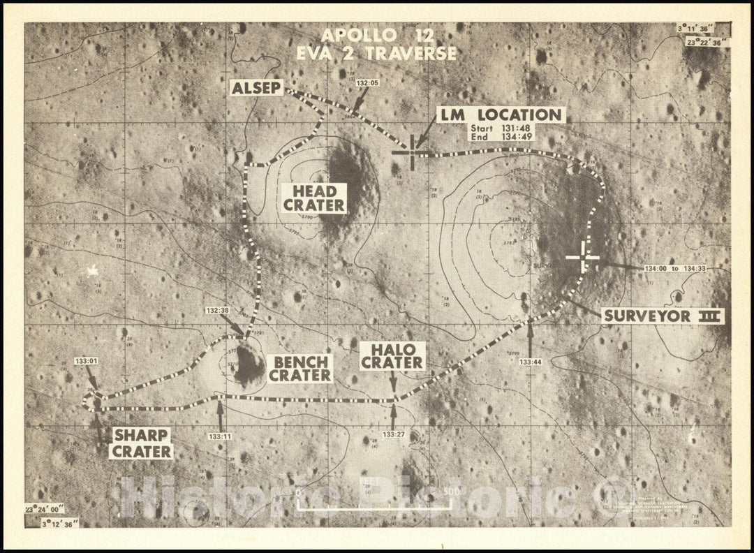 Historic Map : Apollo 12 EVA 2 Traverse , 1969, Vintage Wall Art