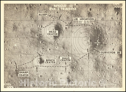 Historic Map : Apollo 12 EVA 2 Traverse , 1969, Vintage Wall Art