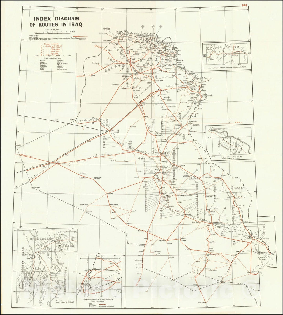 Historic Map : Index Diagram of Routes in Iraq, 1936, Vintage Wall Art