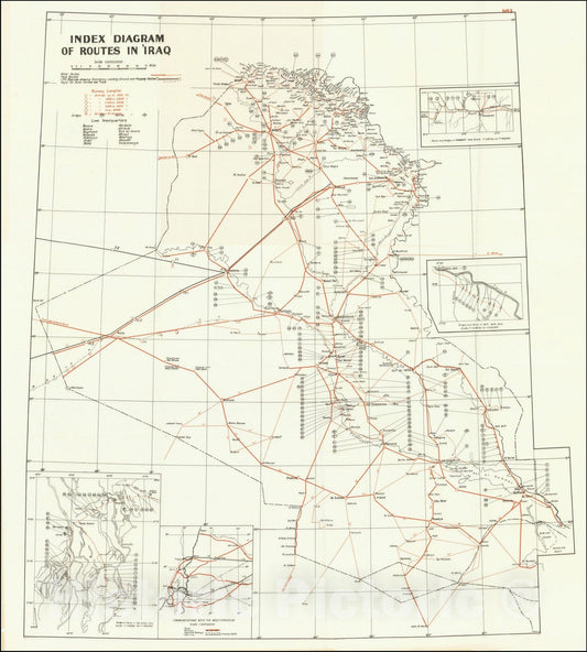 Historic Map : Index Diagram of Routes in Iraq, 1936, Vintage Wall Art