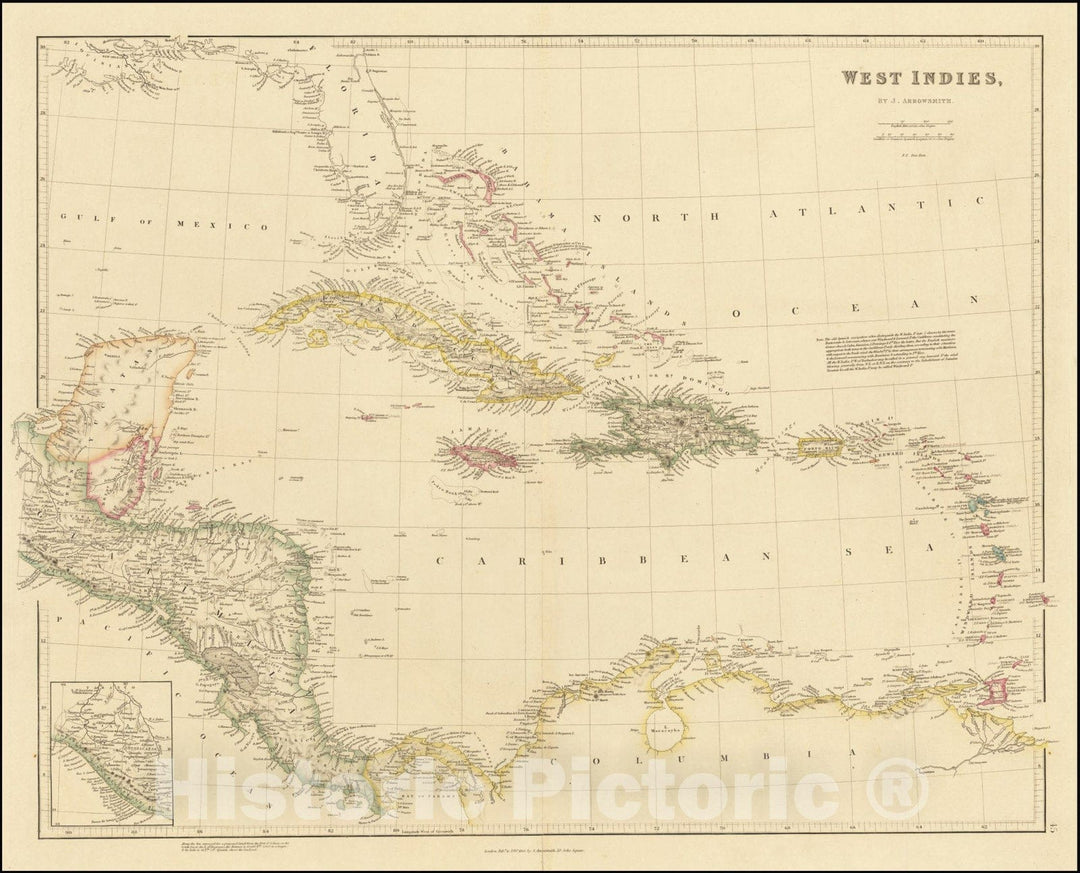 Historic Map : West Indies, 1842, Vintage Wall Art