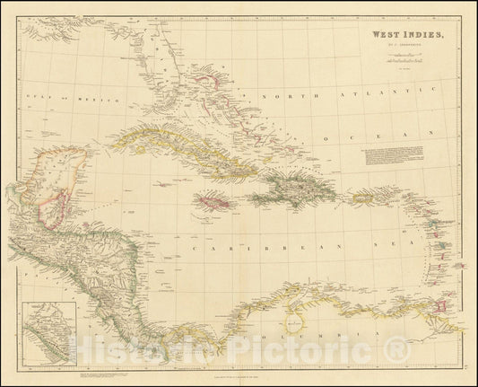 Historic Map : West Indies, 1842, Vintage Wall Art
