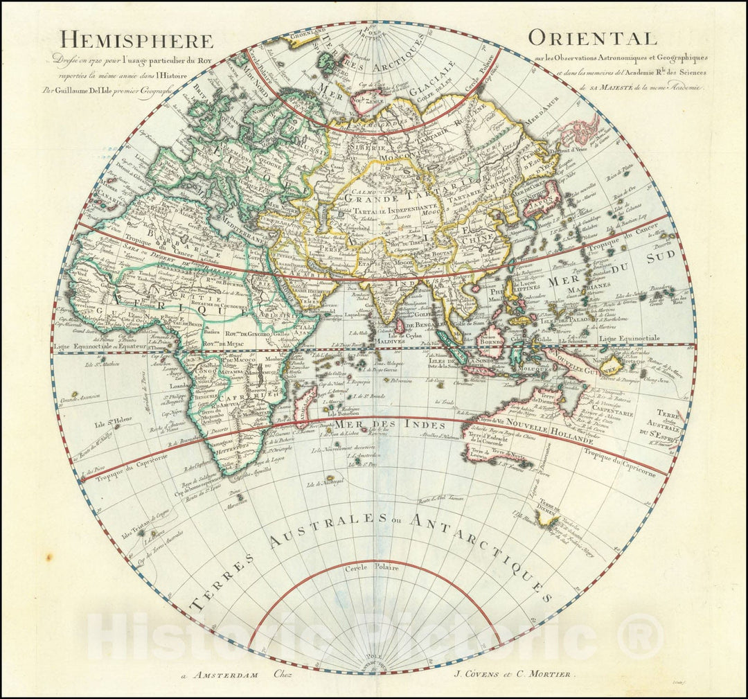 Historic Map : Hemisphere Orientale Dresse en 1720 pour l'usage particulier du Roy sur les Observations Astronomiques et Geographiques,  1720, Vintage Wall Art