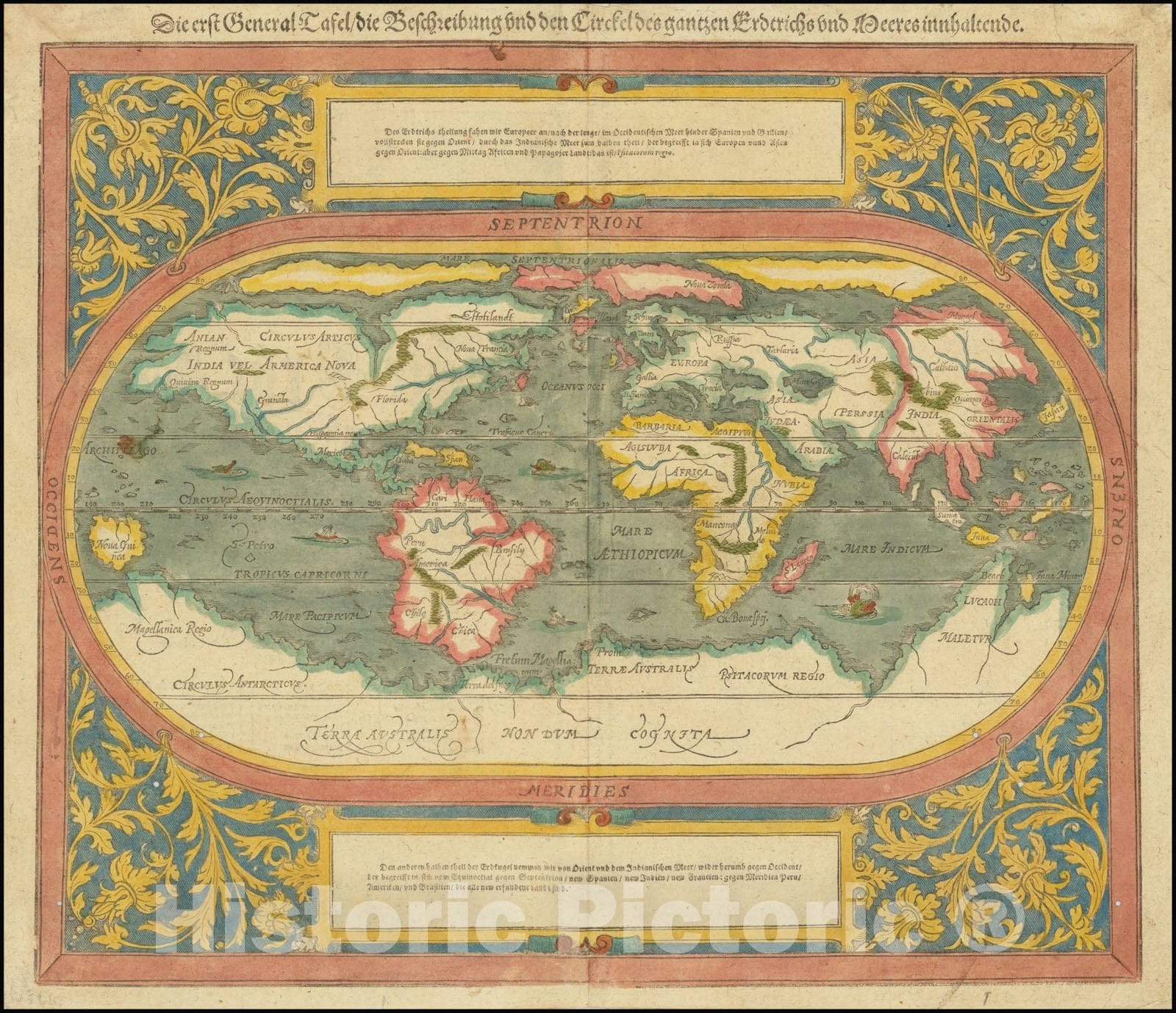 Historic Map : Die erst General Tafel, Die Beschreibung und den Circkel des gantzen Erdtrichs und Deeres innhaltende, 1590, Vintage Wall Art