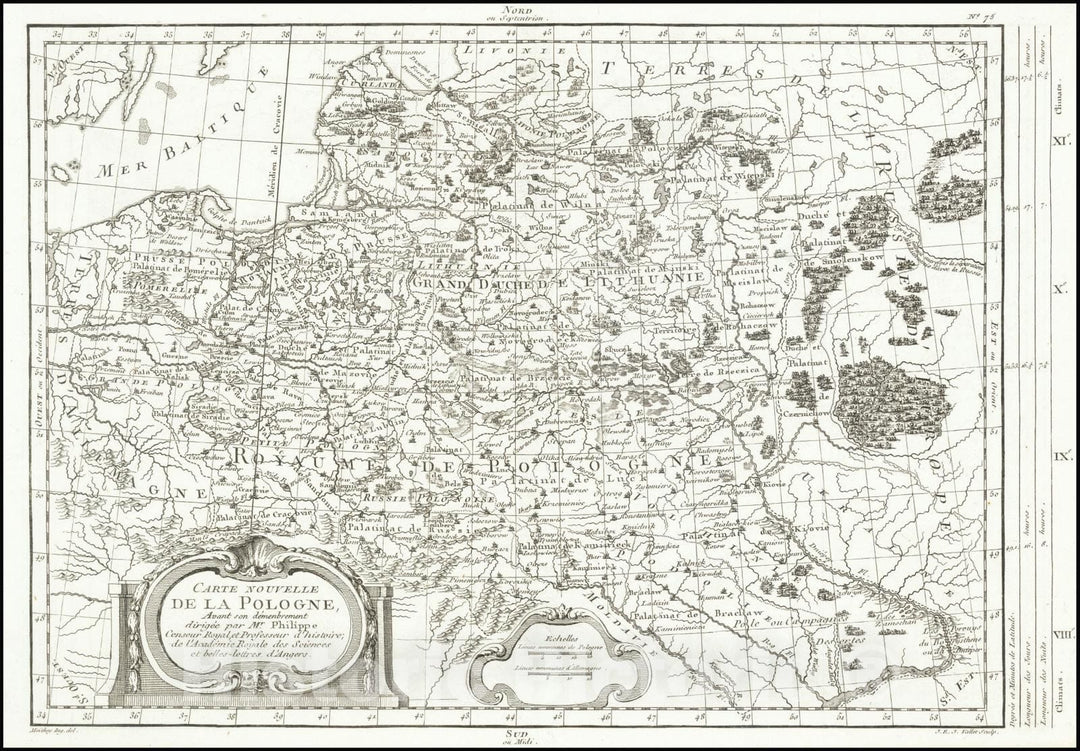 Historic Map : Carte Nouvelle de la Pologne Avant son demenbrement dirigee par Mr. Philippe,  1787, Vintage Wall Art