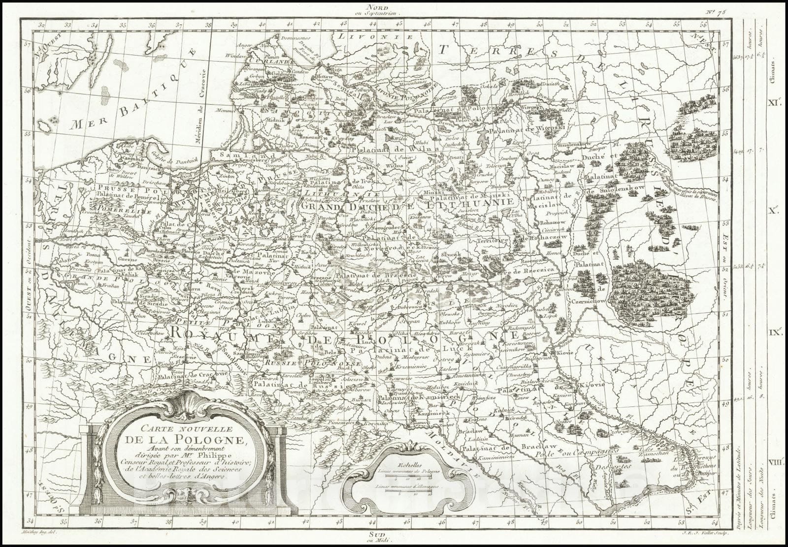 Historic Map : Carte Nouvelle de la Pologne Avant son demenbrement dirigee par Mr. Philippe,  1787, Vintage Wall Art